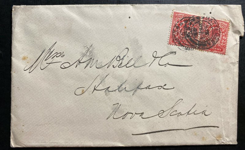 1903 England Commercial Cover Perfin Stamp To Halifax Canada