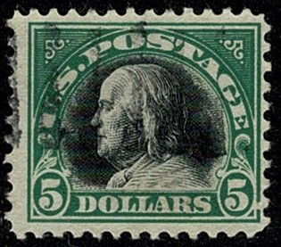 U.S.A. 1917-20 5$ BLACK & GREEN (TYPE 138) VFU SG528 Wmk.none P.11 VGC