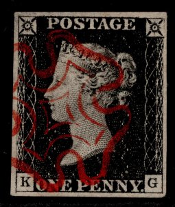 GB QV SG2, 1d black PLATE 1b, FINE USED. Cat £375. RED MX. KG 