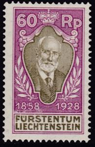 Liechtenstein 1928 60 rappen red violet Prince Johann VF/Mint(*) Zum.75 Scott 85