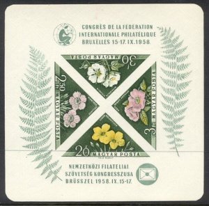 HUNGARY #1202a var MInt NH - 1958 Flowers S/S, Imperf