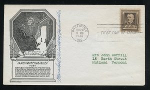 US 868 M=8 James Riley Famous American Anderson B/W cachet FDC ADDR PM signed