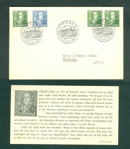 Sweden. 1947 FDC. E. Geijer. 4 Stamps. Sc# 383-384 - 385/2. Glaborg