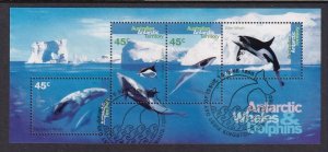 Australian Antarctic Territory L97a Whales Souvenir Sheet Used FDC cancel VF