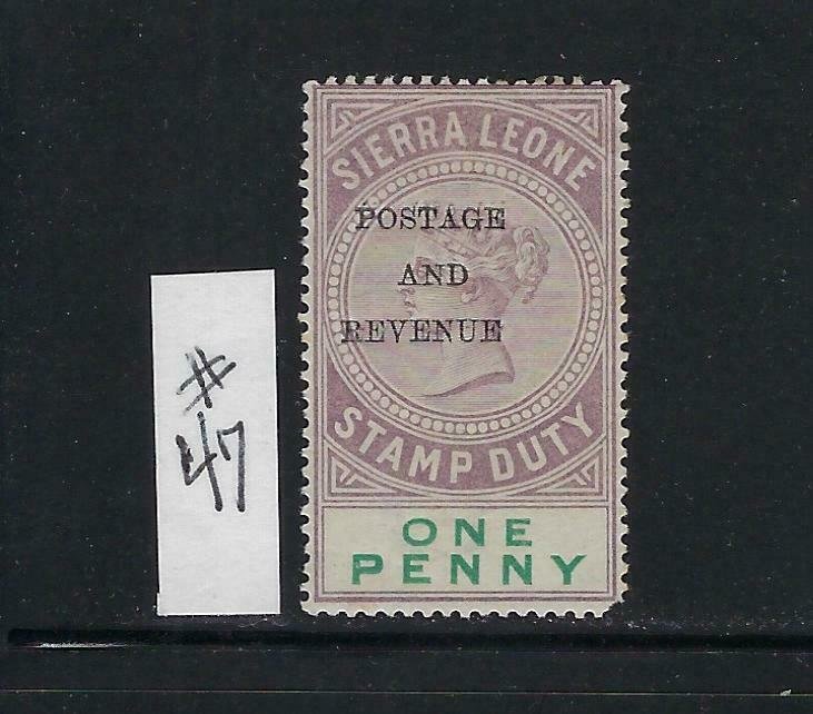 SIERRA LEONE SCOTT #47 1897 OVERPRINT ONE PENNY- MINT LIGHT HINGED