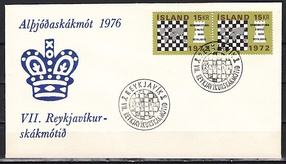 Iceland, 24/AUG/76 issue. 7th Int`l Chess Tournament Cancel on Cachet cover. ^