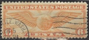 US C19 (used) 6¢ winged globe, dull orange (1934)