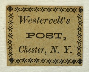 US LOCAL STAMP SCOTT #144L1 WESTERVELT'S POST CHESTER NY ORIGINAL TYPE I, 1863