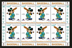 Stamps. Baseball Mickey Mouse 2022 year, 1 sheet 8 stamps  perforated MNH** NEW