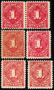 J61, Mint F-VF NH 1¢ SIX Postage Due Stamps CV $54.00 - Stuart Katz