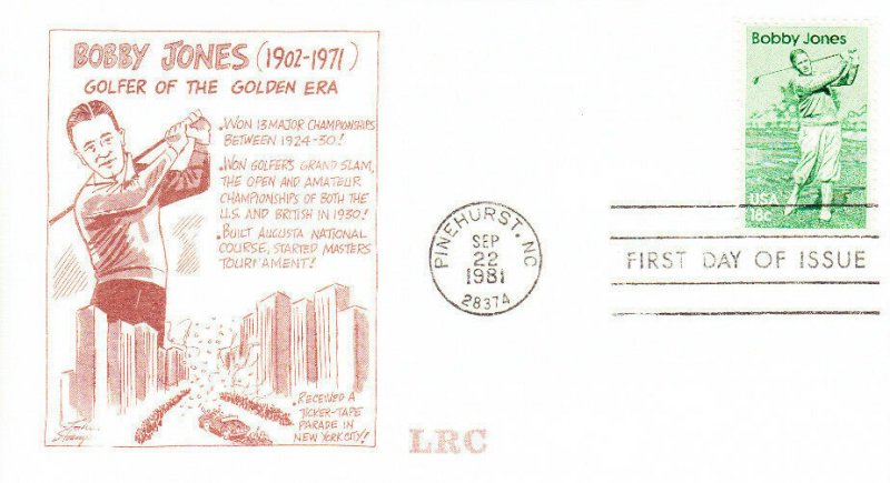 LRC First Day Cover #1933 Bobby Jones Golf 1981