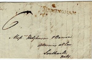 GB Warwicks Cover *BIRMINGHAM* Straight Line Handstamp Rated *6* EL 1800 MZ505