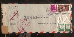 1943 Trujillo Dominican Rep Censored Airmail  Cover To Leominster Ma USA B