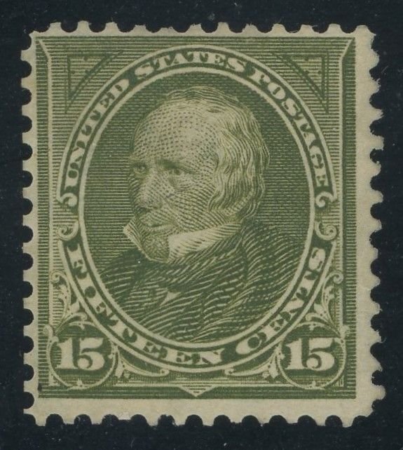 USA 284 - 15 cent Clay - Olive Green Bureau - Fine Mint hinged - reperf at left