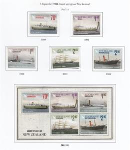 NEW ZEALAND # 2421-2425+2425a VF-MLH SET & S/SHEET VOYAGES OF NZ SHIPS CV $31+