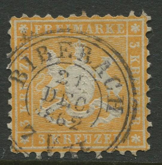 Wurttemberg - Scott 31- Coat of Arms -1862 - Used - 3kr Stamp