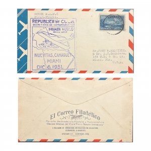 KV)1931 CUBA, COMMEMORATIVE AIRMAIL COVER OF THE FIRST FLIGHT FROM NUEVITAS CAMA