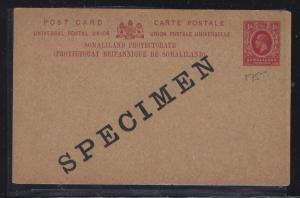 SOMALILAND COVER (P0312B) KGV  1A PSC OVPT SPECIMEN 