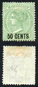 Mauritius SG90 50c on 1/- green M/M Cat 90 pounds