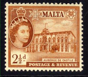 Malta 1956 - 58 QE2 2 1/2d Orange Brown Castile MM SG 271 ( T870 )