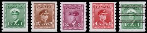 Canada Scott 263-264, 266-267 + 263 Pre-cancel (1942-43) Mint NH VF, CV $22.50 C