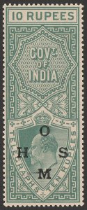 INDIA 1908 'OHMS' on KEVII Telegraphs 10R bluish-green. MNH **.