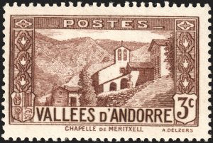 Andorra (French) #25  MOG - 3c Vallees d'Andorre (1932)