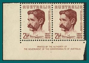 Australia 1949 Henry Lawson, Imprint Pair, MNH #222,SG231