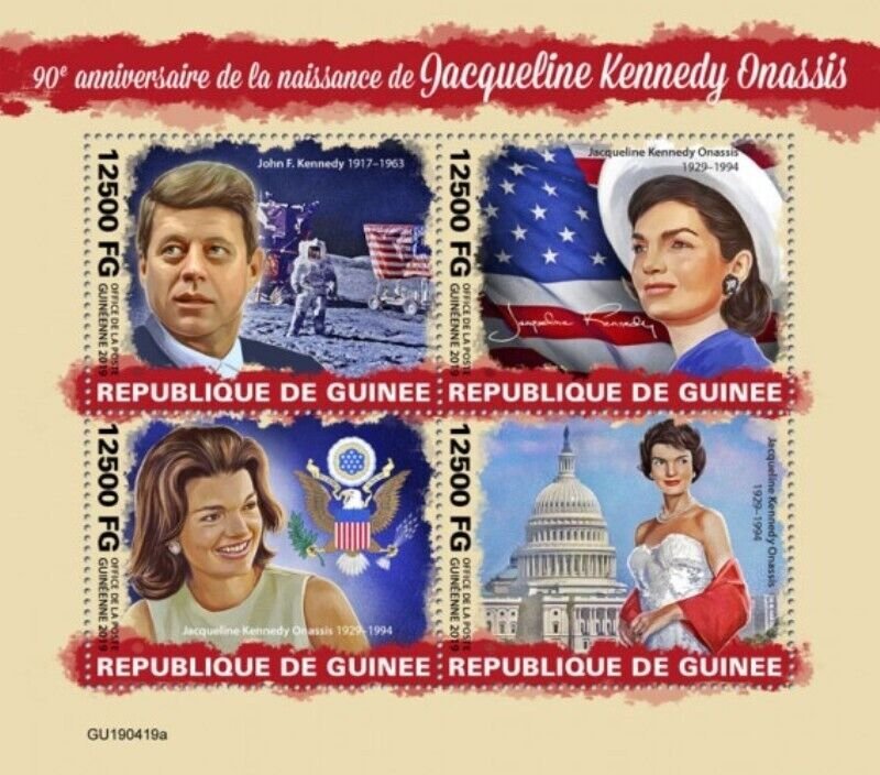 Guinea - 2019 Jacqueline Kennedy Onassis - 4 Stamp Sheet - GU190419a