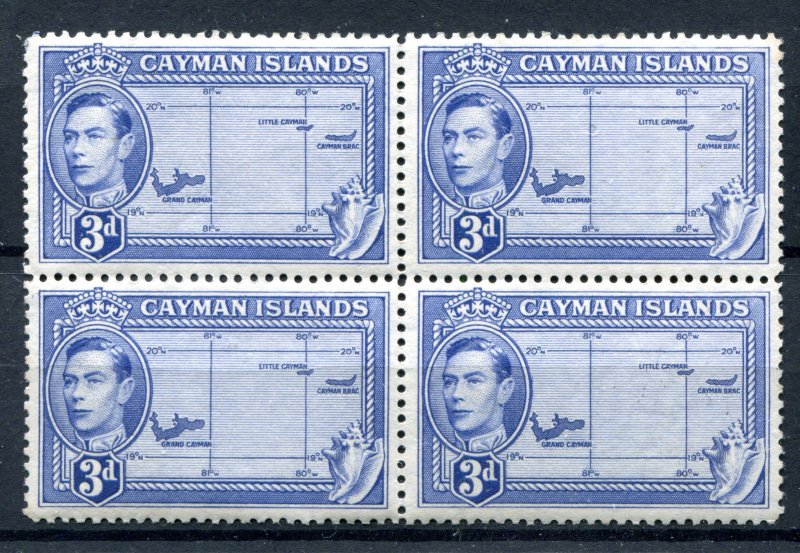 Cayman Islands 1938 KGVI. Block of 4 x 3d blue. Mint. NH. SG121a.