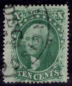 US Stamp #35 10c Washington Used SCV $55. Wide side margins.