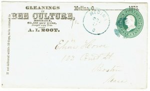 1876 Medina, OH cancel on 3c stationery envelope, for Bee Culture publication