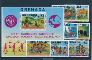 GRENADA 1977 SHEET + 7 SETS SCOUTS 6TH CARIBBEAN JAMBOREE KINGSTON JAMAICA