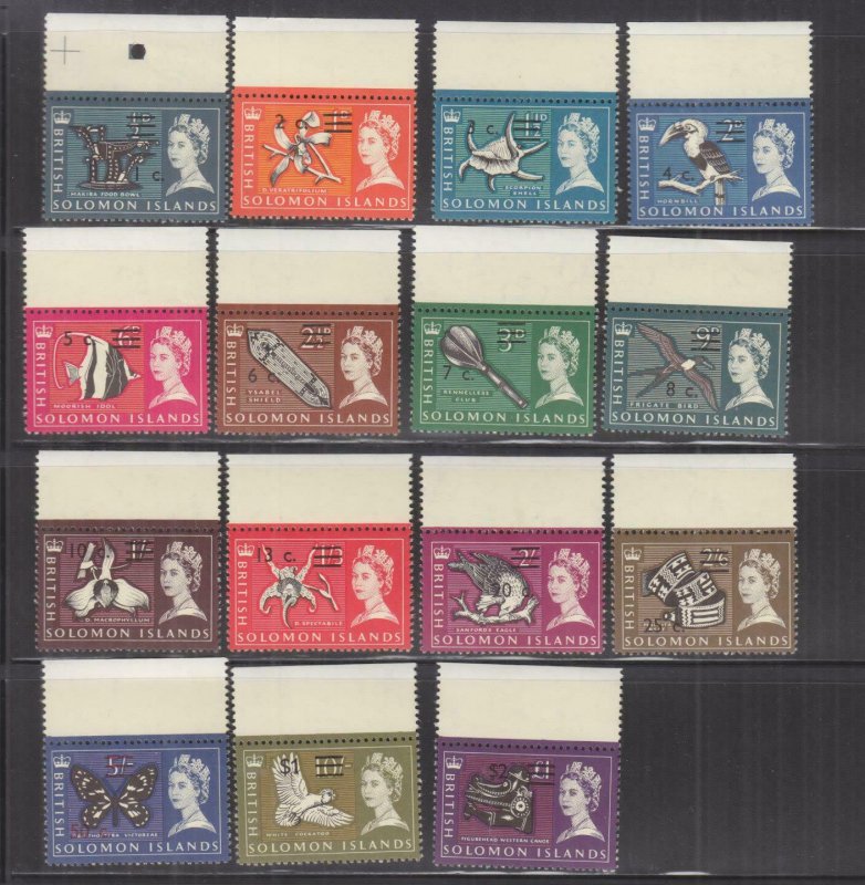 SOLOMON ISLANDS, 1966 upright watermark, decimal overprint set of 15, mnh.