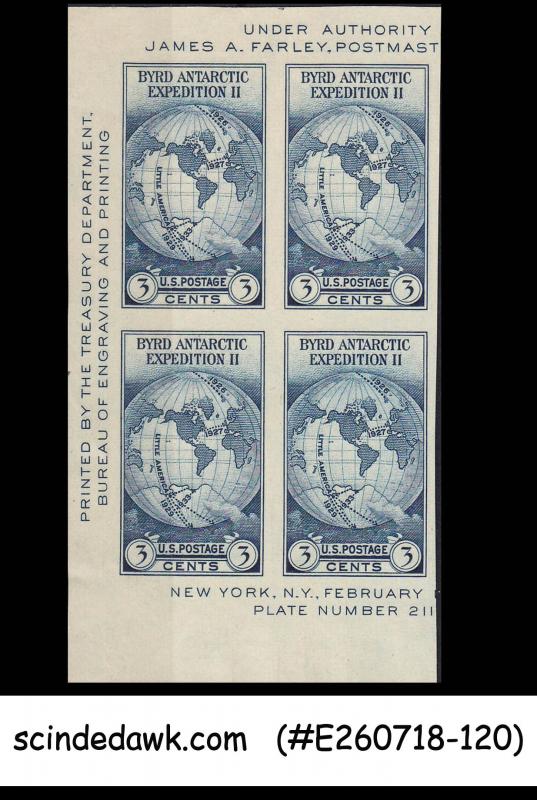 UNITED STATES USA - 1934 2nd ANTARCTIC EXPEDITION OF BYRD - BLK OF 4 MNH IMPERF