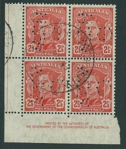 AUSTRALIA GVI 2½d imprint block official perfin G/NSW - used...............42615