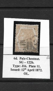GREAT BRITAIN - 1872 6p QUEEN VICTORIA PALE BUFF - SCOTT 59b - USED