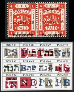 Palestine Jerusalem 1 Setting 1 4m Position 50-51 Plate Flaw M/M (gum bend)