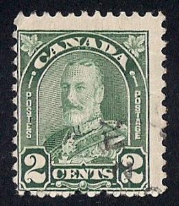 Canada #163 1 cent King George 5, Deep Green Stamp used AVG