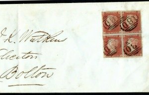 GB SG.8 *CHRISTMAS DAY* 1850 Cover BLOCK OF 4 1d Red Chester Numeral & UDC A4G67 