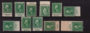1917 Sc 498 MH lot of 11 singles, plate numbers 7933 / 8349 Hebert CV $33 (B01