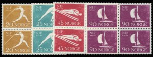 Norway #389-392 Cat$16.40+, 1961 Sports Federation, set in blocks of four, ne...