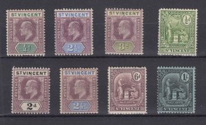 St Vincent KEVII 1902/07 Unchecked Collection Of 8 To 1/- MH BP4609