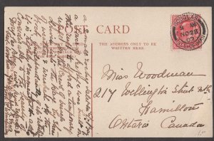 Great Britain-Isle Man  post card to Canada - 1909  Nice cancel.