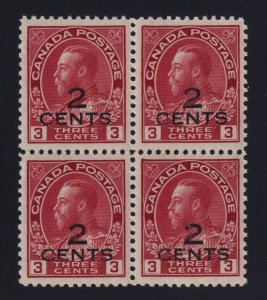 Canada Sc #140 (1926) 2c on 3c Admiral Provisional BLOCK OF 4 Mint VF NH