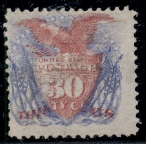 US #121, 30¢ ultra & carmine, unused ng, nibbed perfs, Scott for no gum $1,450.