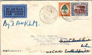 1933 Windhoek SWA Via KLM Air Mail FFC First Flight Cover to Singapore SS