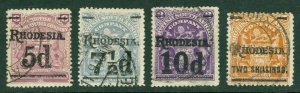 SG 114-118 Rhodesia 1909 set of 4. Very fine used CAT £35