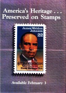 1988 USPS US Post Office Lobby Poster  Black Heritage 22¢ James Weldon Johnson