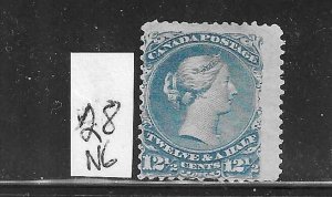 CANADA SCOTT #28 1868-75 LARGE QUEEN 12 1/2C (BLUE)- MINT NO GUM